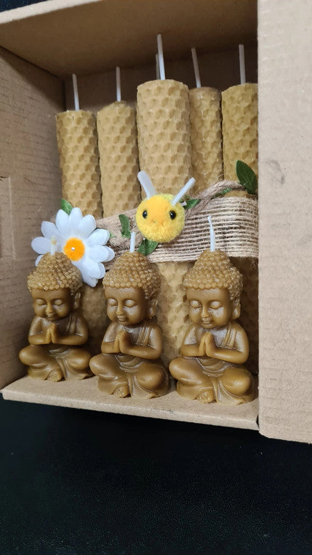 9 velas de 13 cms x 2 cms + 3 budas de regalo