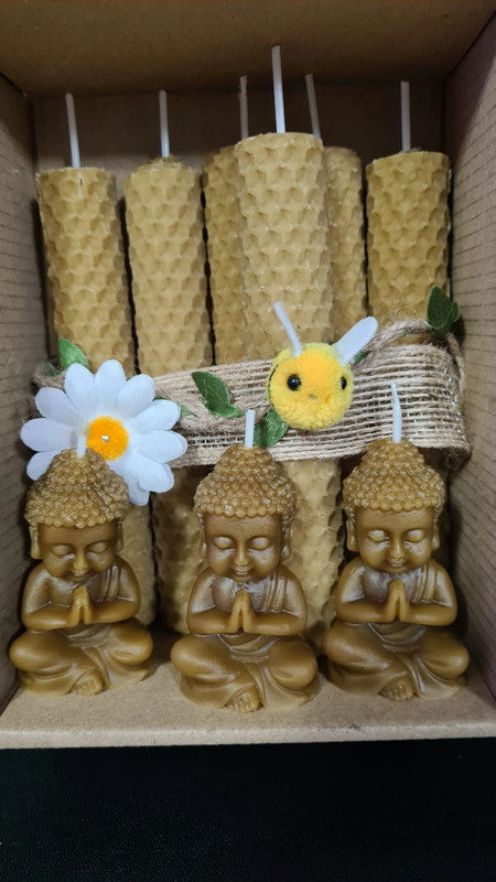 9 velas de 13 cms x 2 cms + 3 budas de regalo