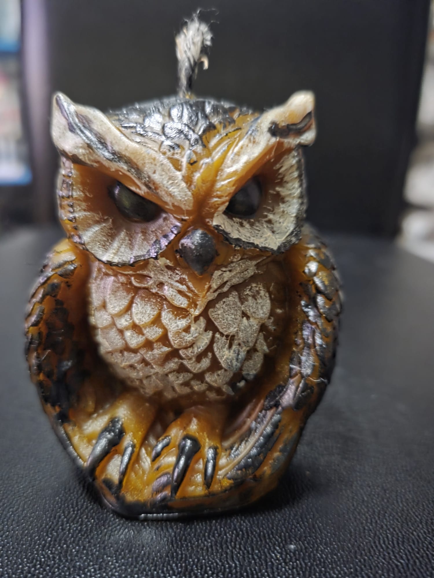 Búho cera abejas pintado mano, artesanía