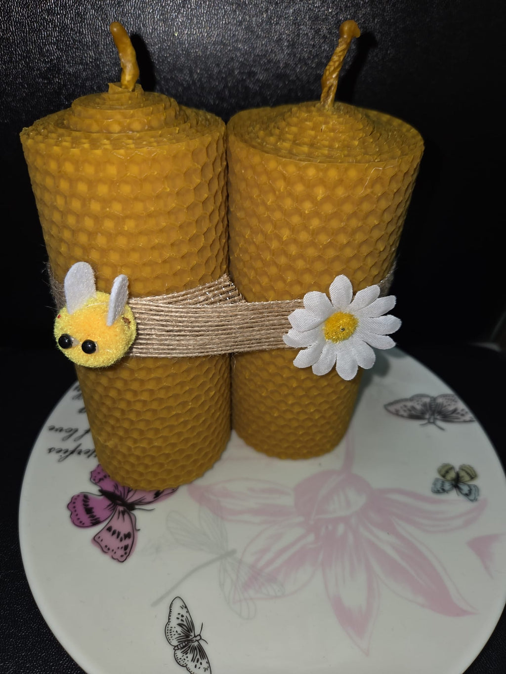 2 velones de 5,5x 13 cms cera natural de abejas, sin aditivos
