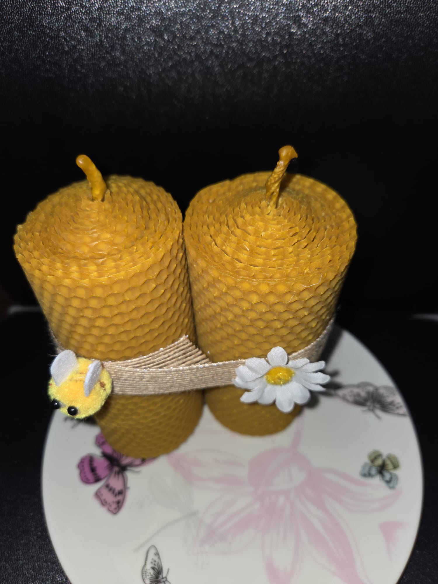 2 velones de 5,5x 13 cms cera natural de abejas, sin aditivos