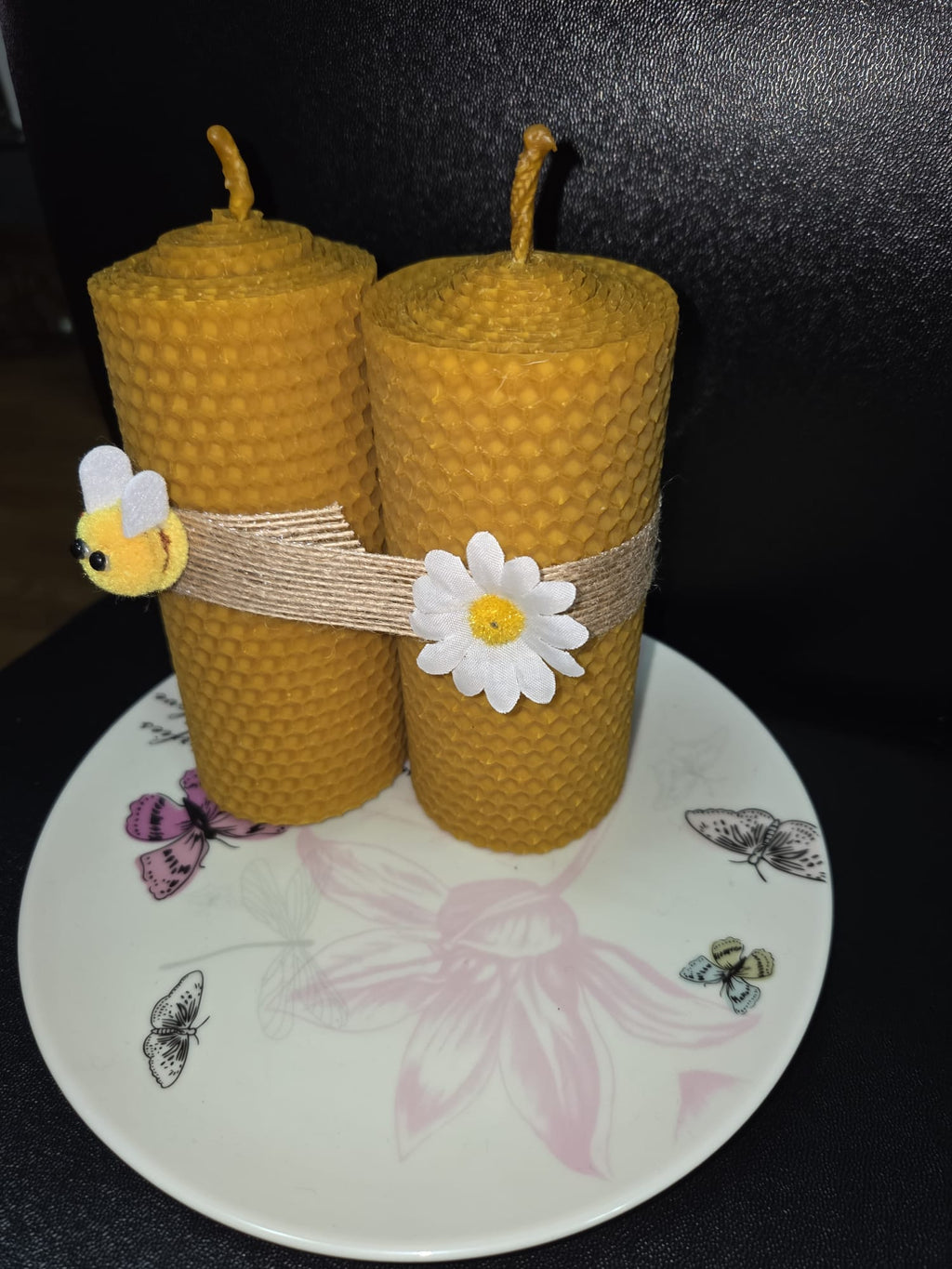 2 velones de 5,5x 13 cms cera natural de abejas, sin aditivos