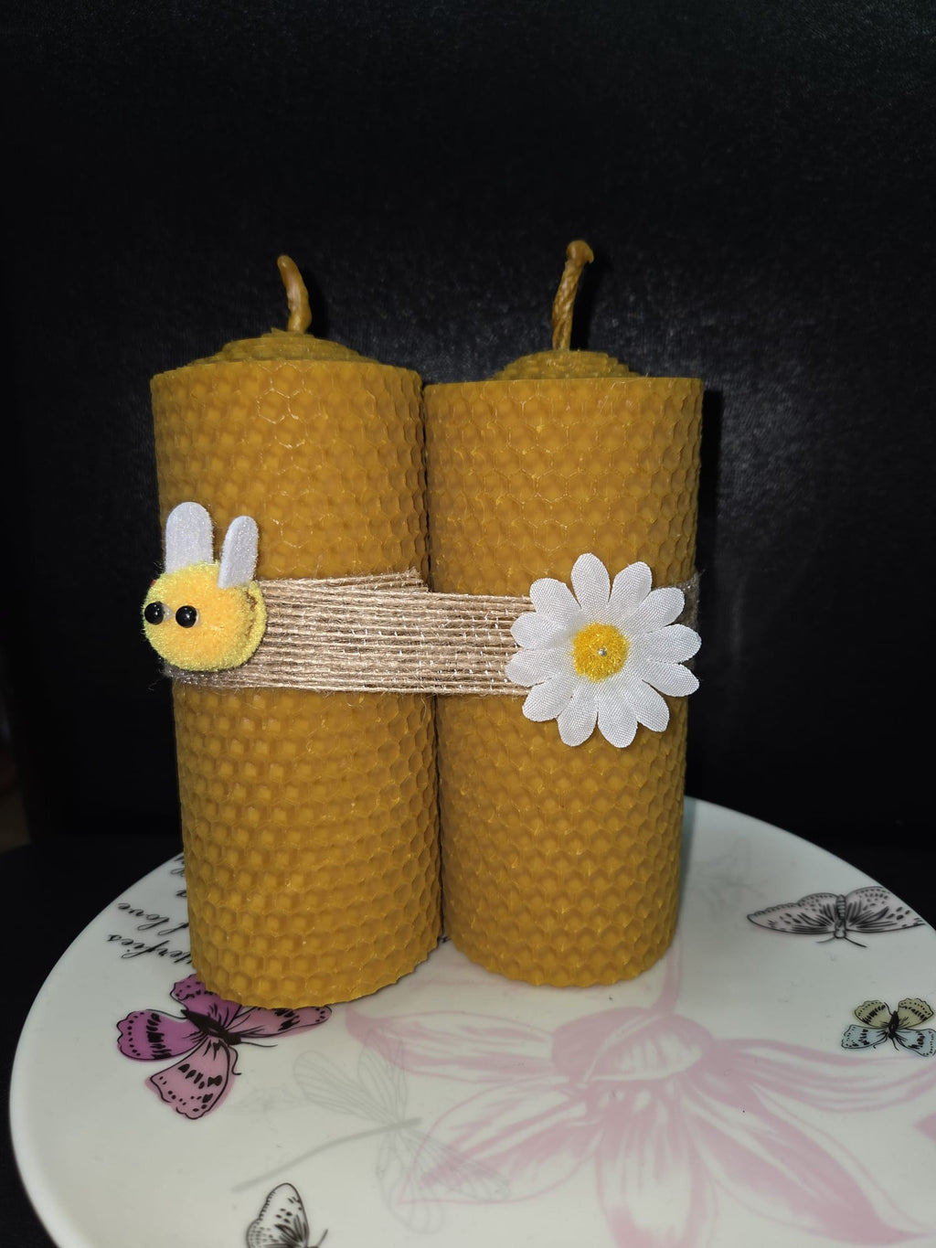 2 velones de 5,5x 13 cms cera natural de abejas, sin aditivos