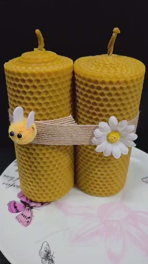 2 velones de 5,5x 13 cms cera natural de abejas, sin aditivos
